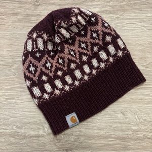 Carhartt ONE SIZE Unisex Burgundy Fair Isle Wool Blend Knit Winter Beanie Hat